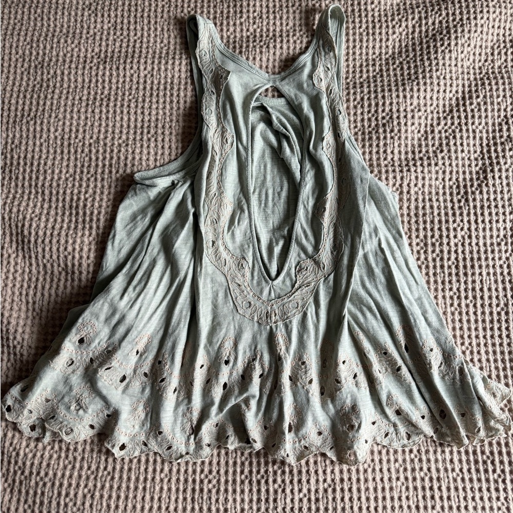 Free People Light Gray Tank Top with Eyelet Hem